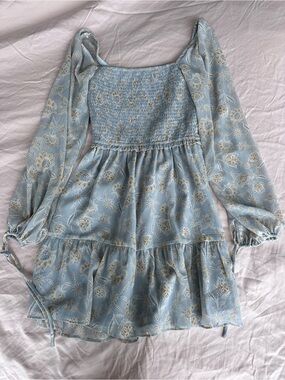 Smocked Tiered Light Blue Floral Dress